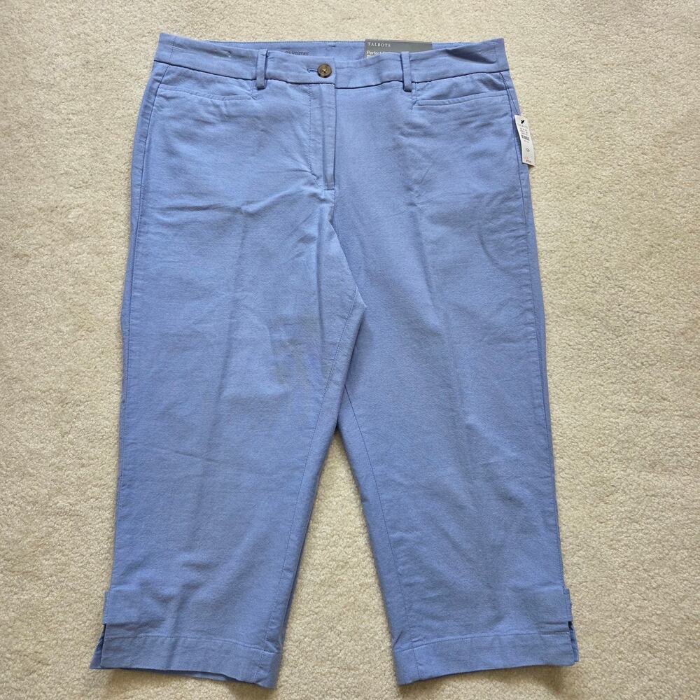 NWT Talbots Perfect Skimmer 12P Capri Slim Leg Flat Front Pockets Blue